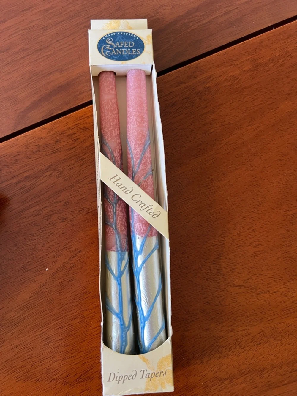 Handcrafted Pink and Silver Dipped Taper Candles - Pair
